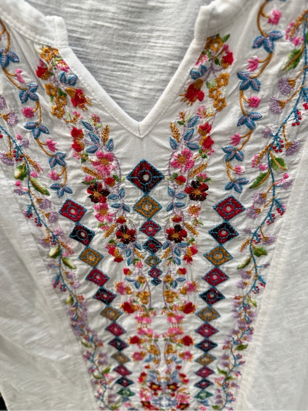 Sundance White Multicolor Embroidered V-Neck Lace Sleeve Top - Picture 6 of 7